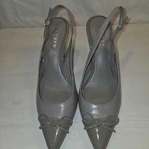 Lauren Ralph Lauren Sienna Gray Leather Patent Slingback Heels Size 9.5